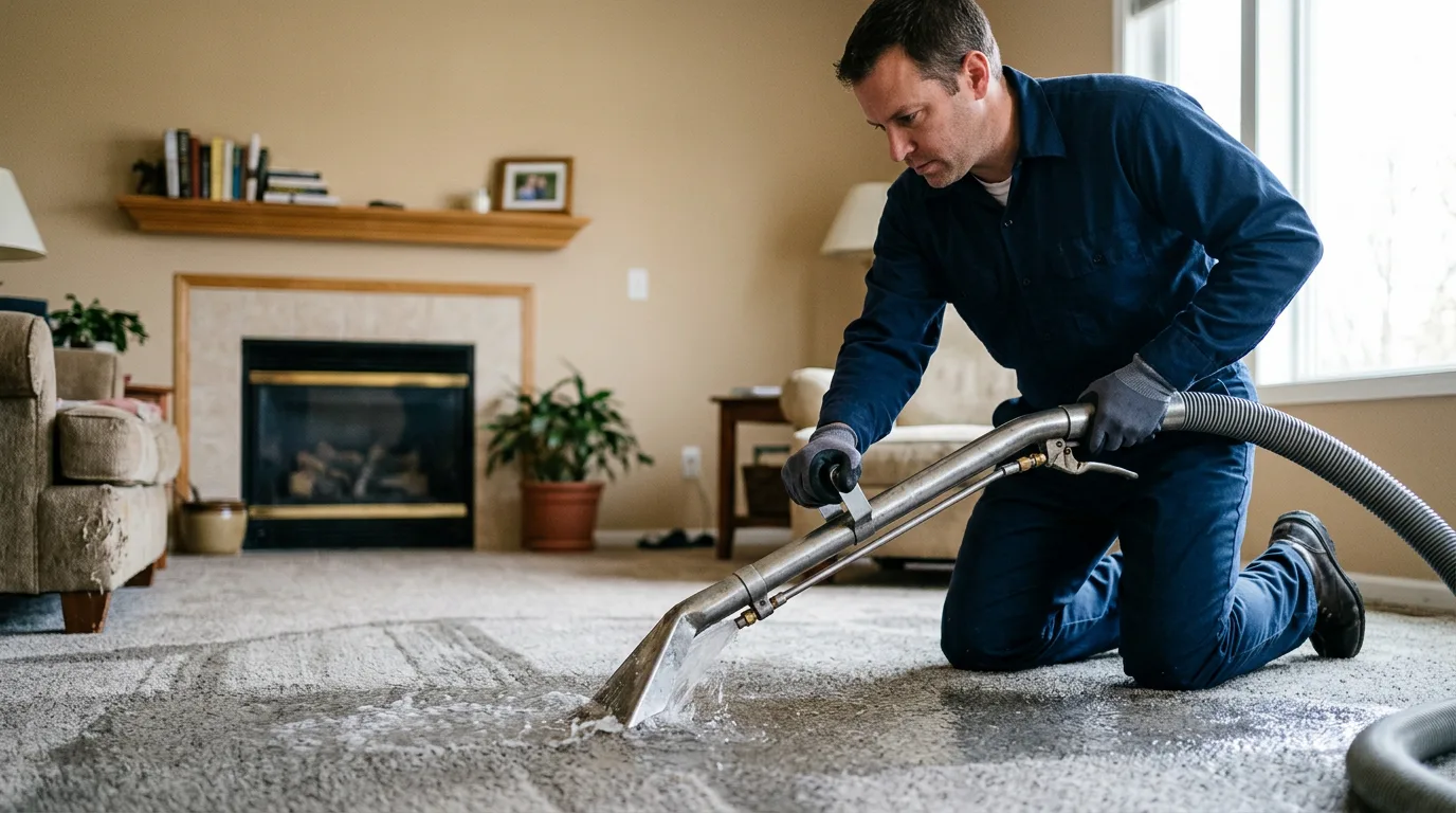 Water damage restoration technician working near Lyndon, IL